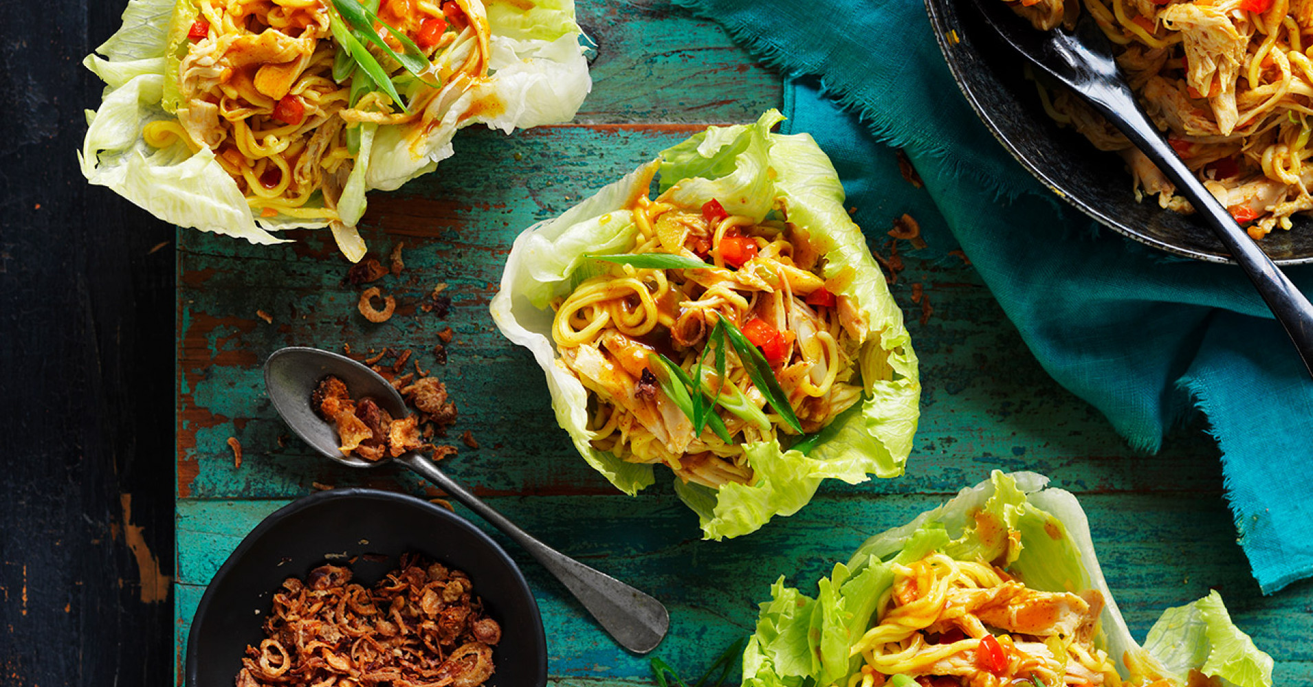 Singapore Noodle and Chicken Lettuce Cups Recipe | myfoodbook